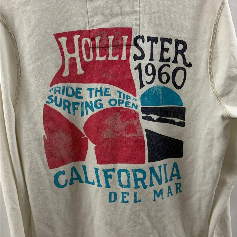 Hollister White Men's Hoodie Size Medium Fill Zip California - Picture 9 of 9